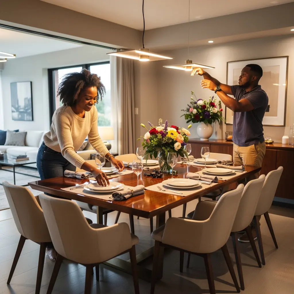 Kuchnia z otwartym układem, wyposażona w nowoczesne urządzenia.