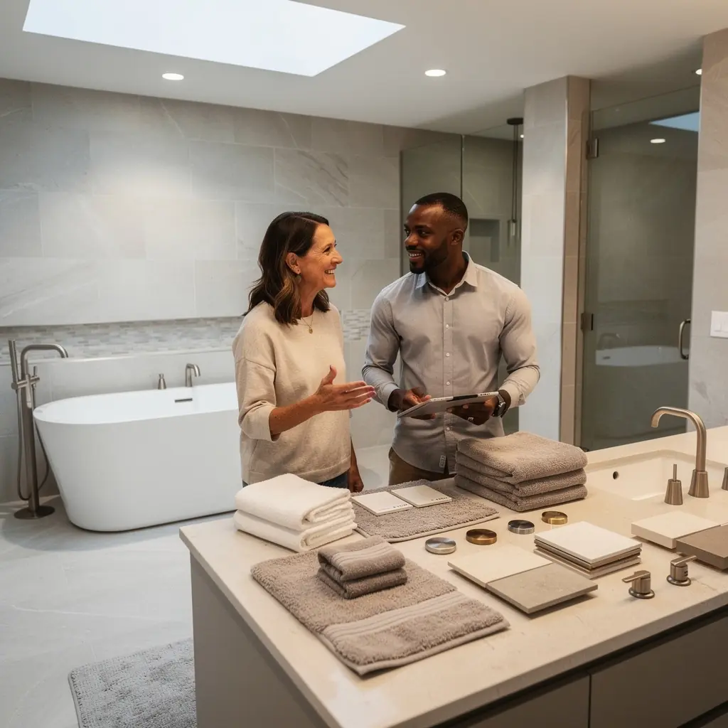 Jadalnia z dużym stołem i komfortowymi krzesłami w stylu skandynawskim.