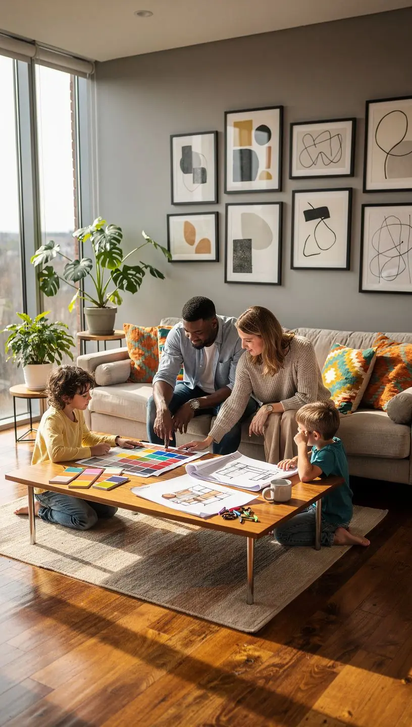 Gabinet z biurkiem, regałami i przytulnym oświetleniem.